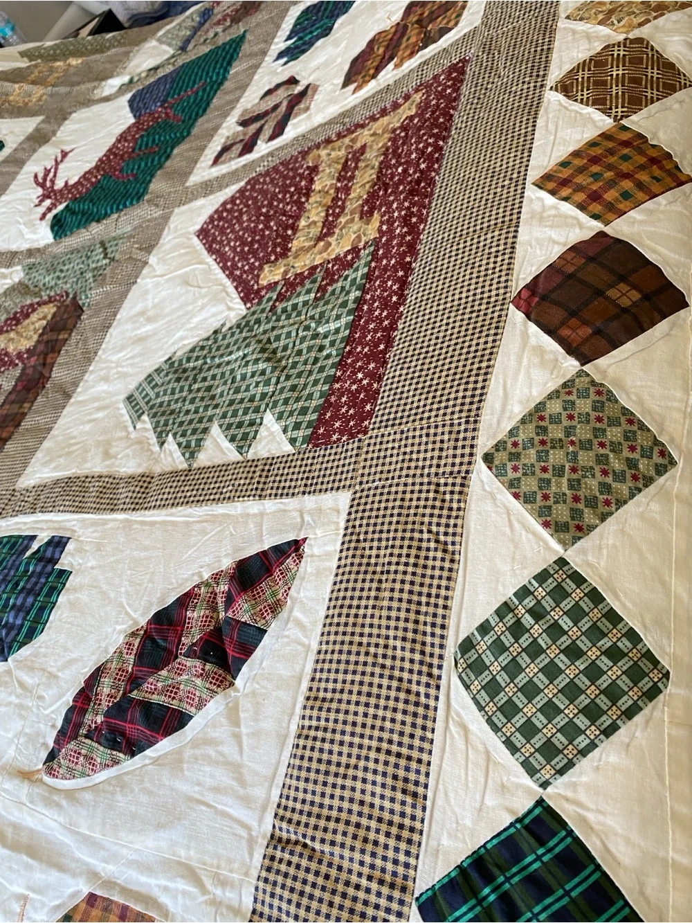 Mennonite HandMade Rustic Lodge Cabin Quilt Queen Pine Tree Patchwork Bedding